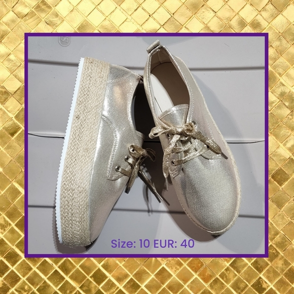 Shoes - Metallic Pale Gold Platform Sneakers